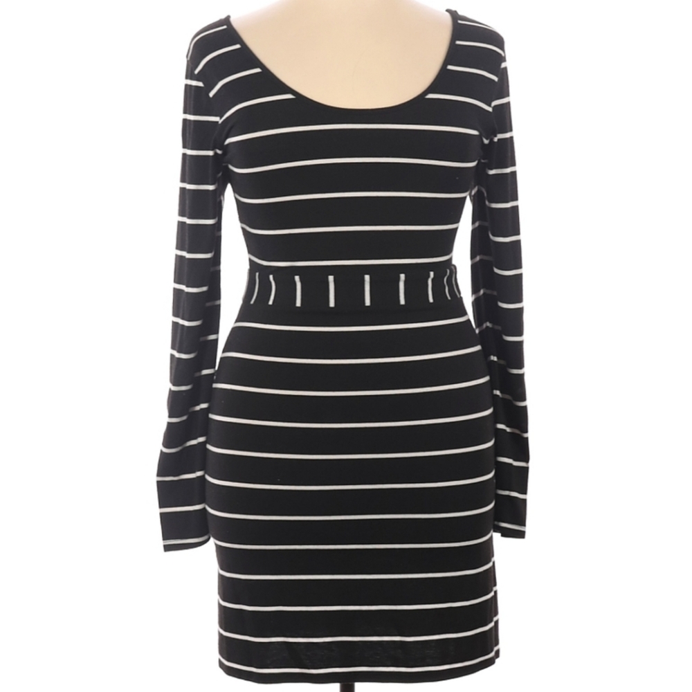 Charlotte Russe - Black and White Striped Dress with Cutout Back, Size XL